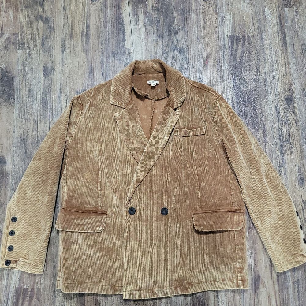 POL Corduroy Oversized Blazer Women’s Small Caramel Brown Double Breasted Fall